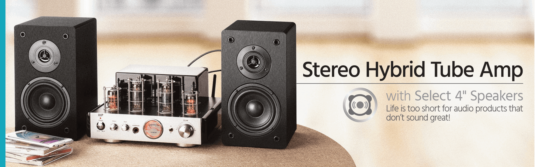 Stereo Hybrid Tube Amp with Select 4-inch Speakers
