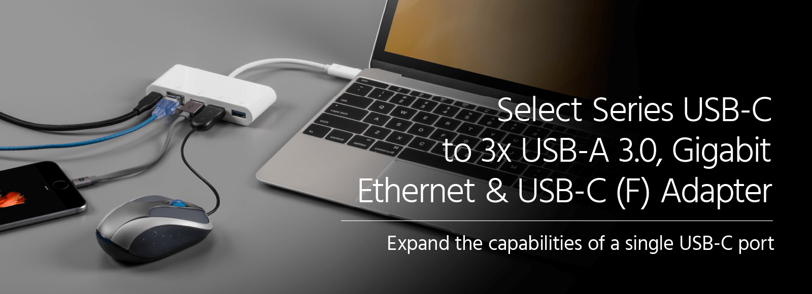 3x USB-A 3.0, Gigabit Ethernet & USB-C Adapter