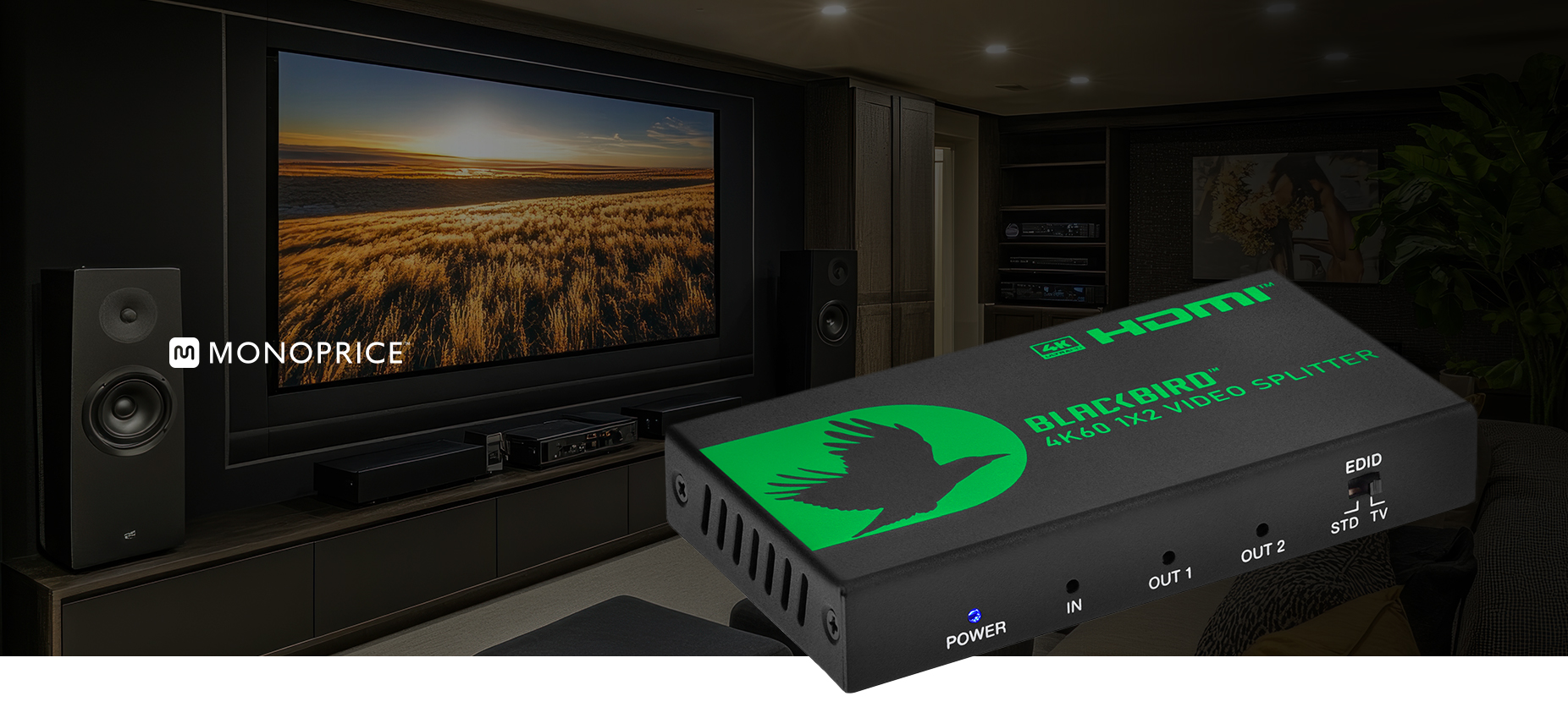 Blackbird 4K Pro 1x2 HDMI Splitter HDR 18Gbps 4K@60Hz YCbCr 4:4:4