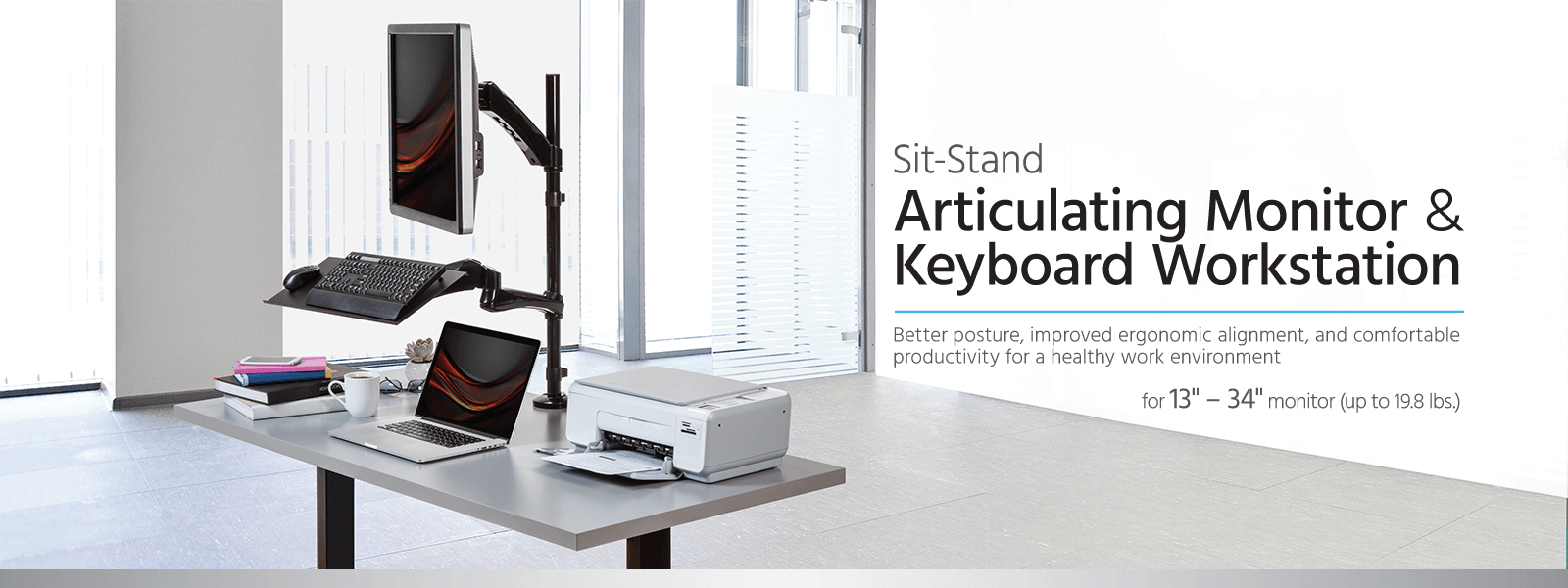 Sit-Stand Dual Monitor and Keyboard Workstation