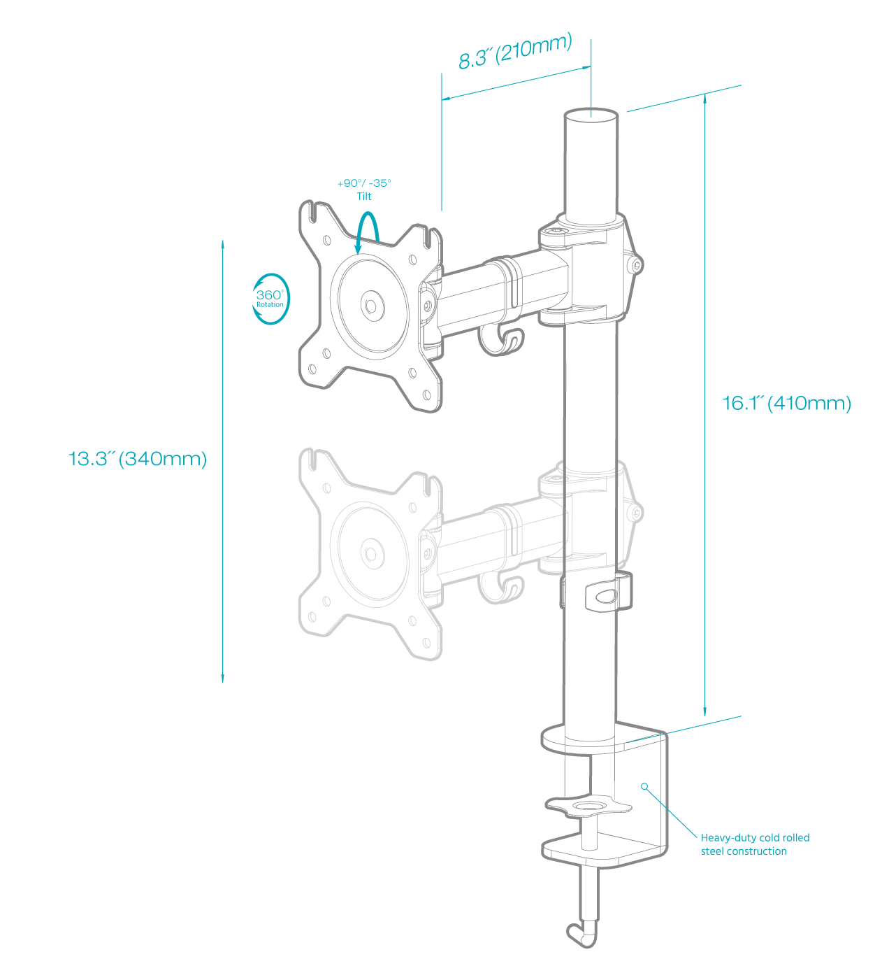 Single Monitor Adjustable Arm Desk Mount