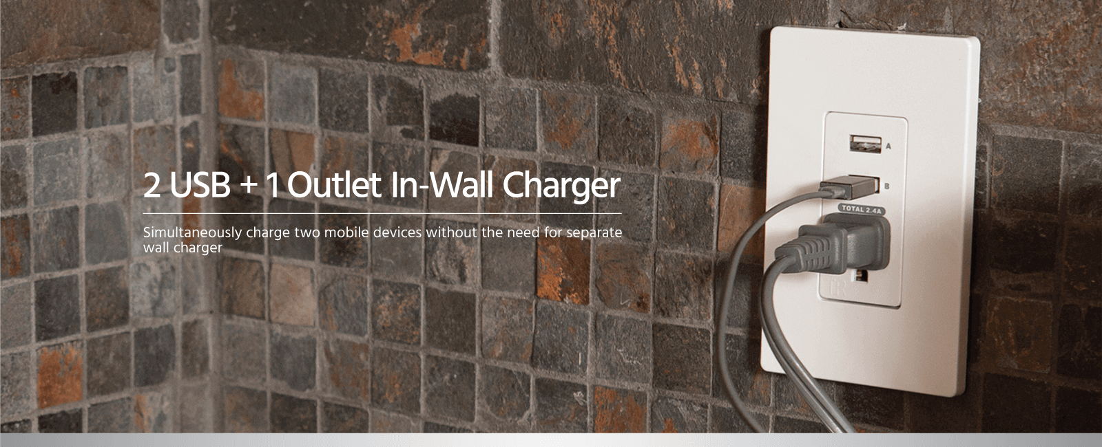 2 USB + 1 Outlet In-Wall Charger