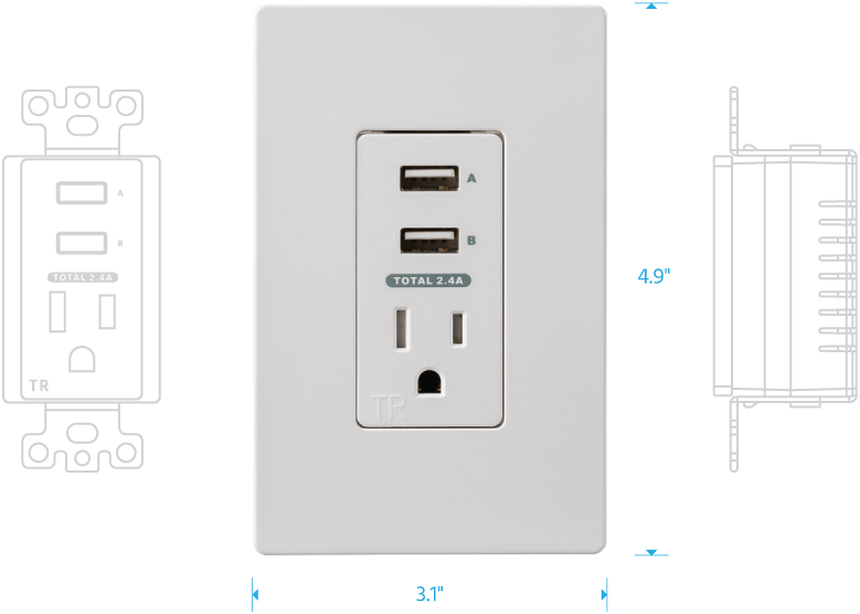 2 USB + 1 Outlet In-Wall Charger