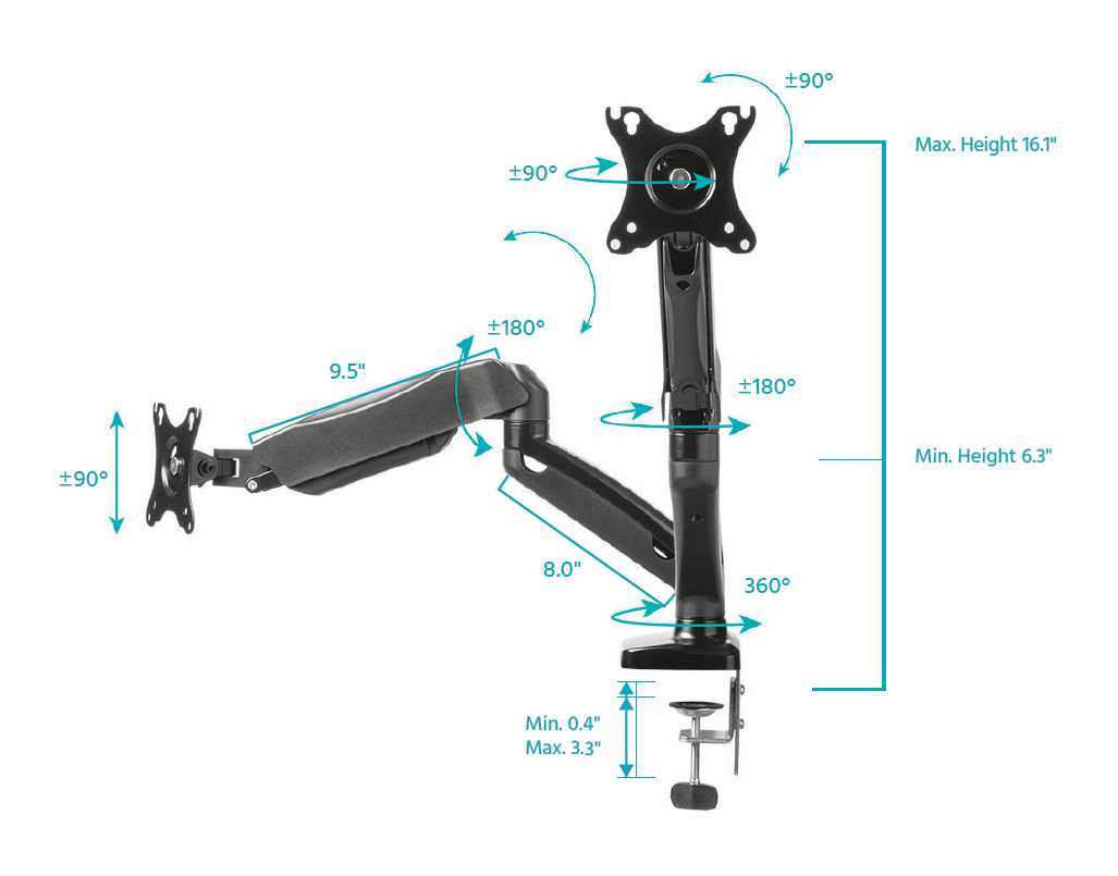 Single Monitor Adjustable Gas Spring Desk Mount