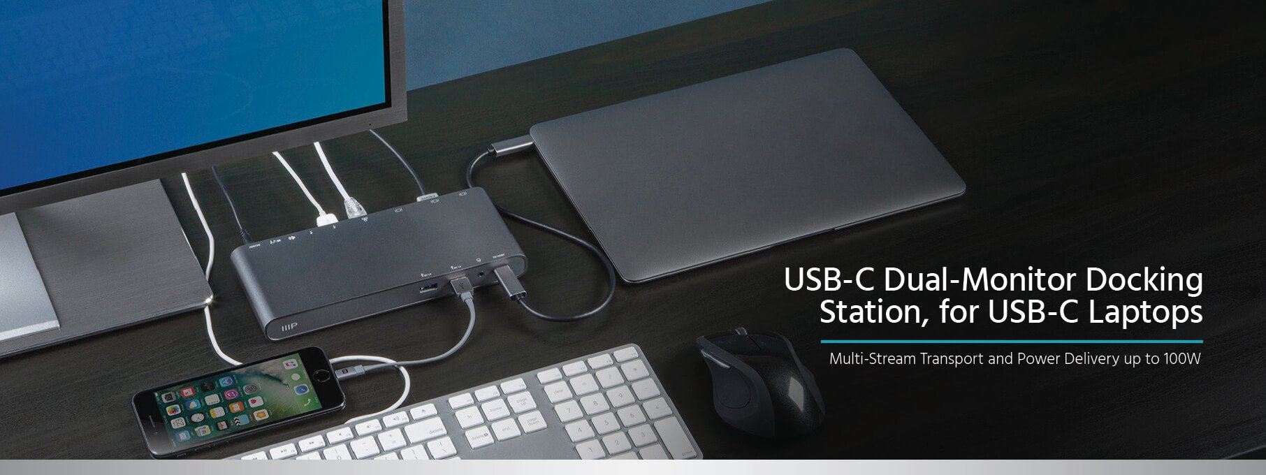 lav lektier Fødested Delegation Monoprice USB-C Dual-Monitor Docking Station for USB-C Laptops, MST, and  Power Delivery up to 100W with USB-C Cable - Monoprice.com
