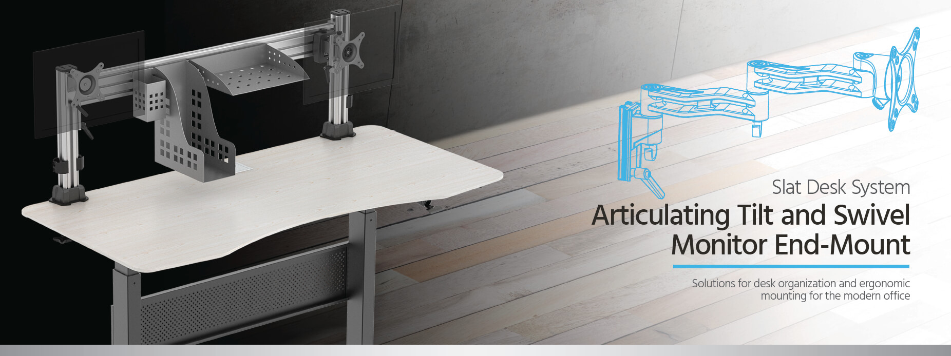 Monoprice Slat Desk System, Articulating Tilt and Swivel Monitor End