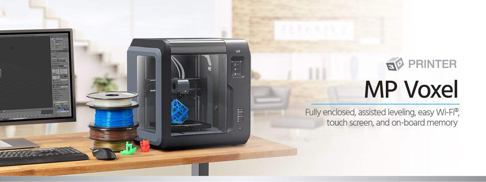 Monoprice MP Voxel 3D Printer, Fully Enclosed, Easy Wi-Fi