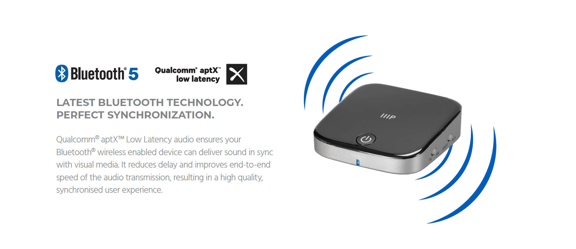 Monoprice Bluetooth 5 Transmitter and Receiver with Qualcomm aptX Audio  Qualcomm aptX Low Latency Audio AAC and SBC Codecs