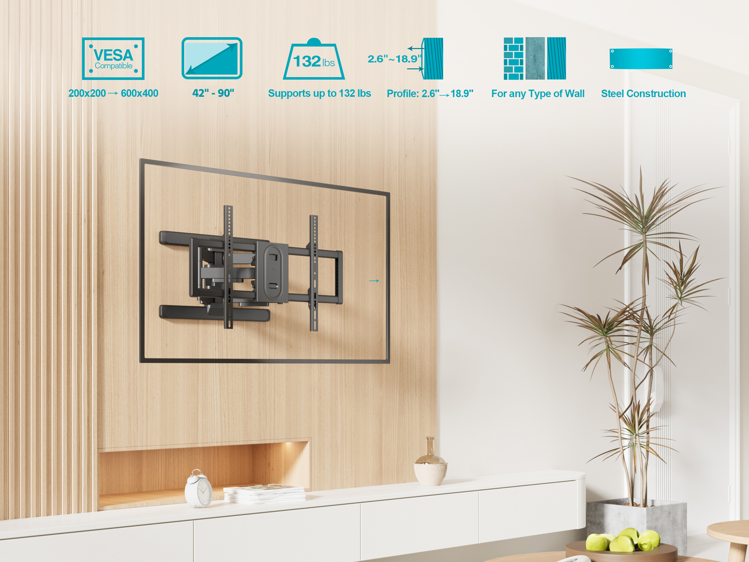 Monoprice Premium Full Motion TV Wall Mount Bracket For 42