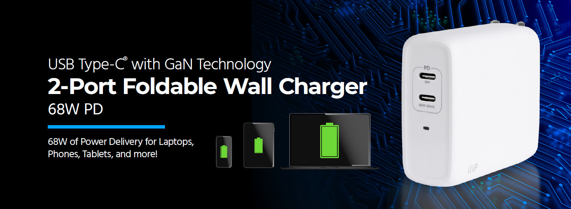 Basics 68W Two-Port GaN Wall Charger Overview 