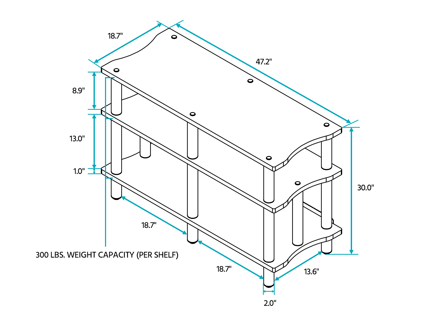 Monolith by Monoprice Double-Wide XL 3-Tier AV Stand, Black