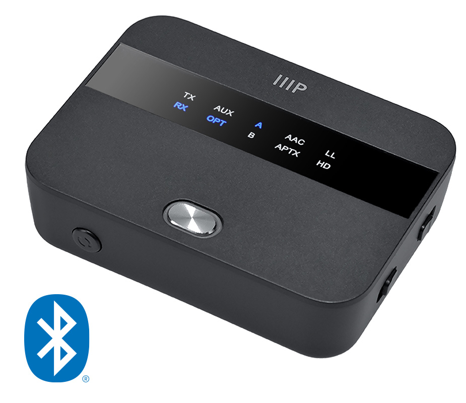 Monoprice Bluetooth 5 Long Range Transmitter and Receiver with aptX HD and  aptX Low Latency, SBC, AAC, Toslink/Optical, 3.5mm Aux 