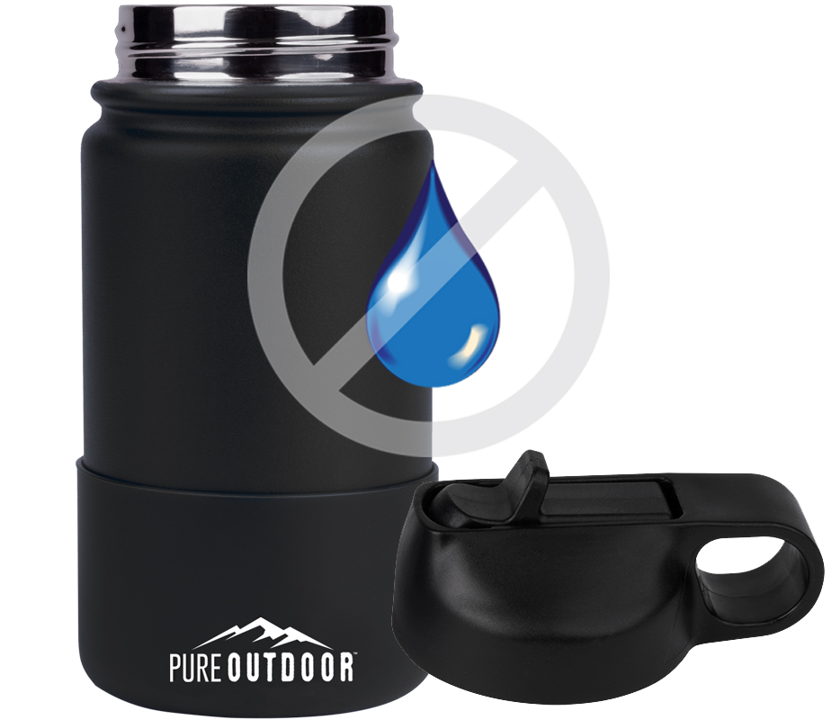 Pure Outdoor by Monoprice Vacuum-Sealed 12 oz. Wide-Mouth Kids' Water Bottle  with Straw Lid, Black 