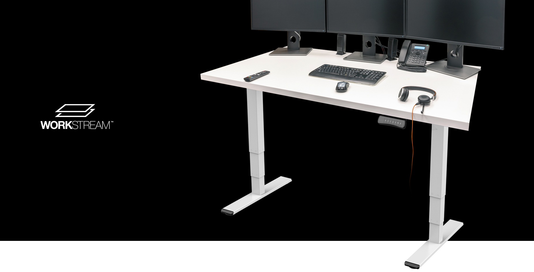 Monoprice Dual Motor Height Adjustable 3-Stage Electric Sit-Stand Desk  Frame, v2, White 