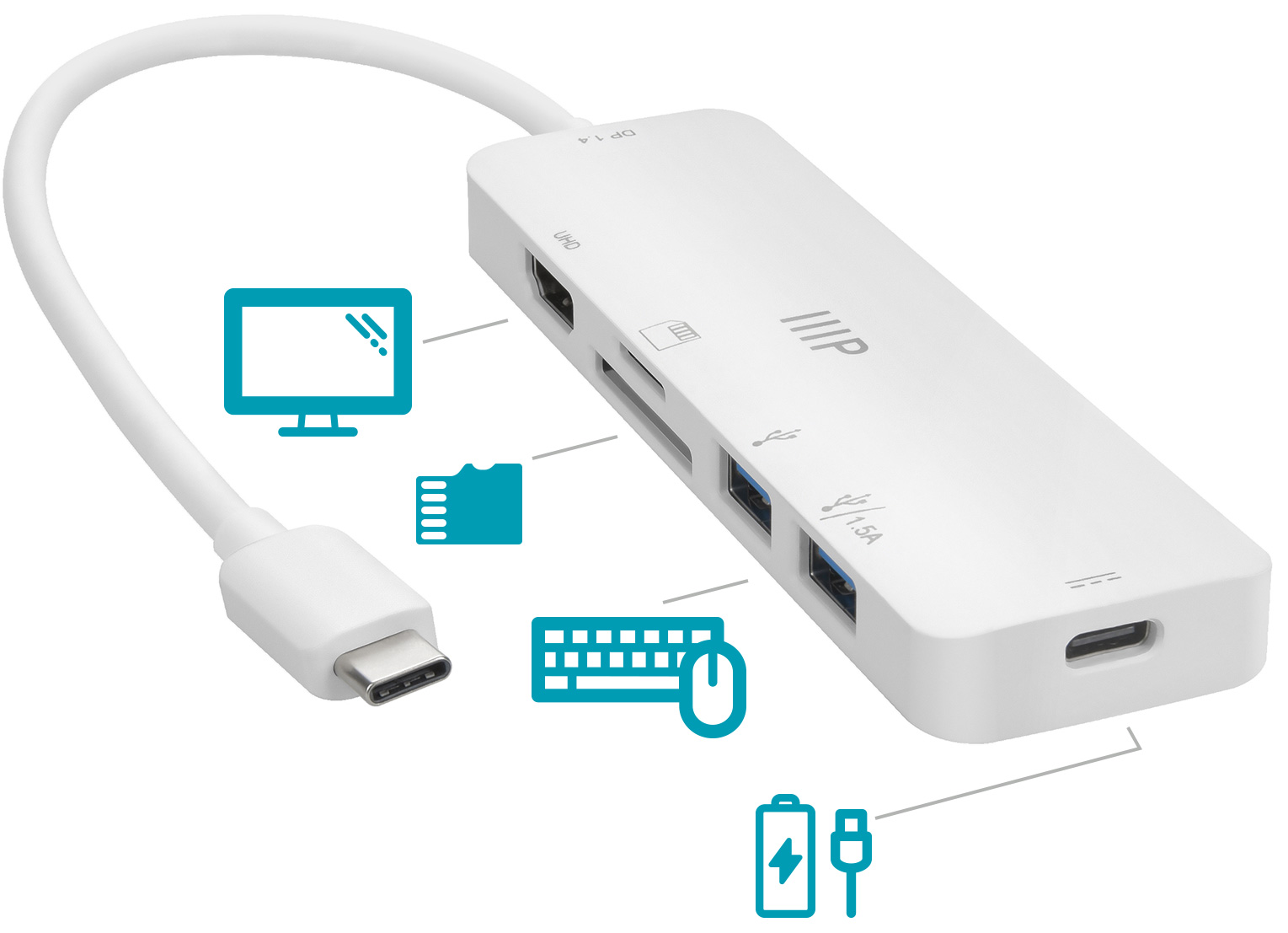 Monoprice 7-in-1 USB-C Multiport 4K@60Hz HDMI Adapter 