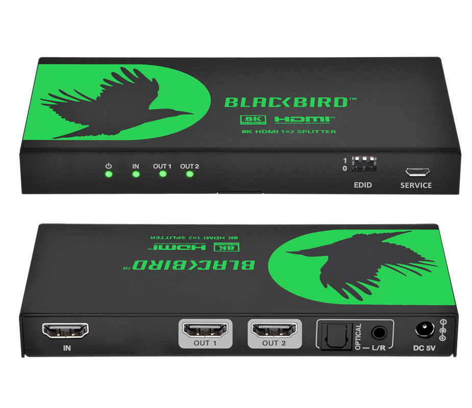 Blackbird 8K60 1x2 HDMI Splitter With Audio Extraction, HDMI 2.1, HDCP 2.3  