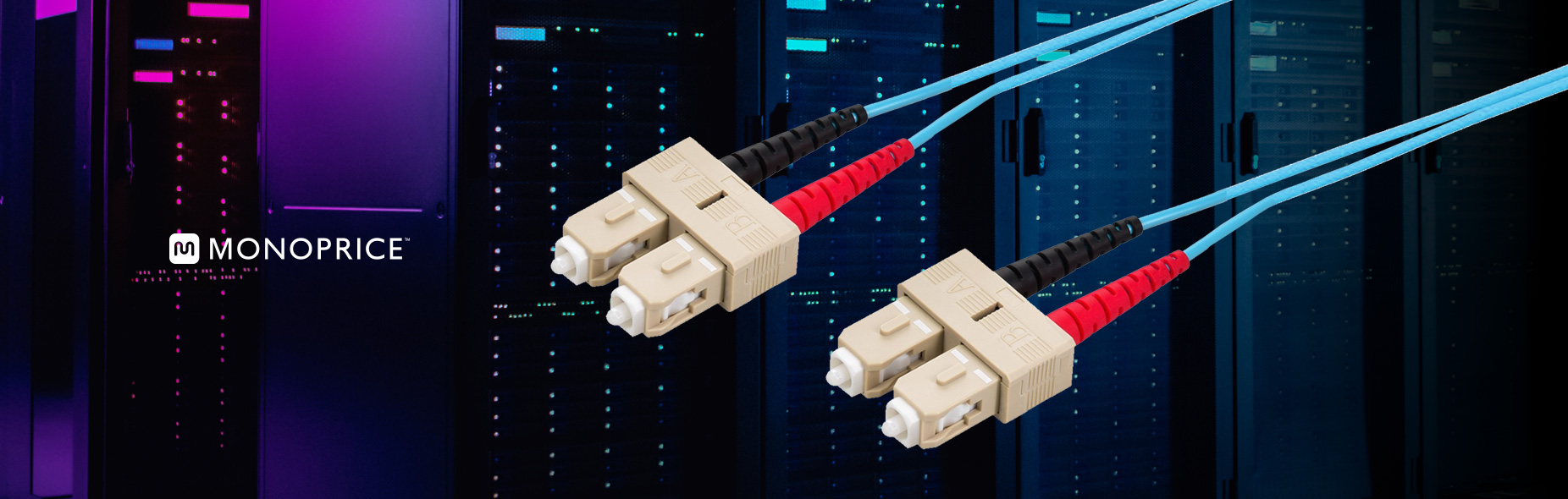OM3 Fiber Optic Cable, SC/SC UPC, 10Gb, Duplex Multi-Mode 50/125 Type, UL, OFNR, Corning, Aqua
