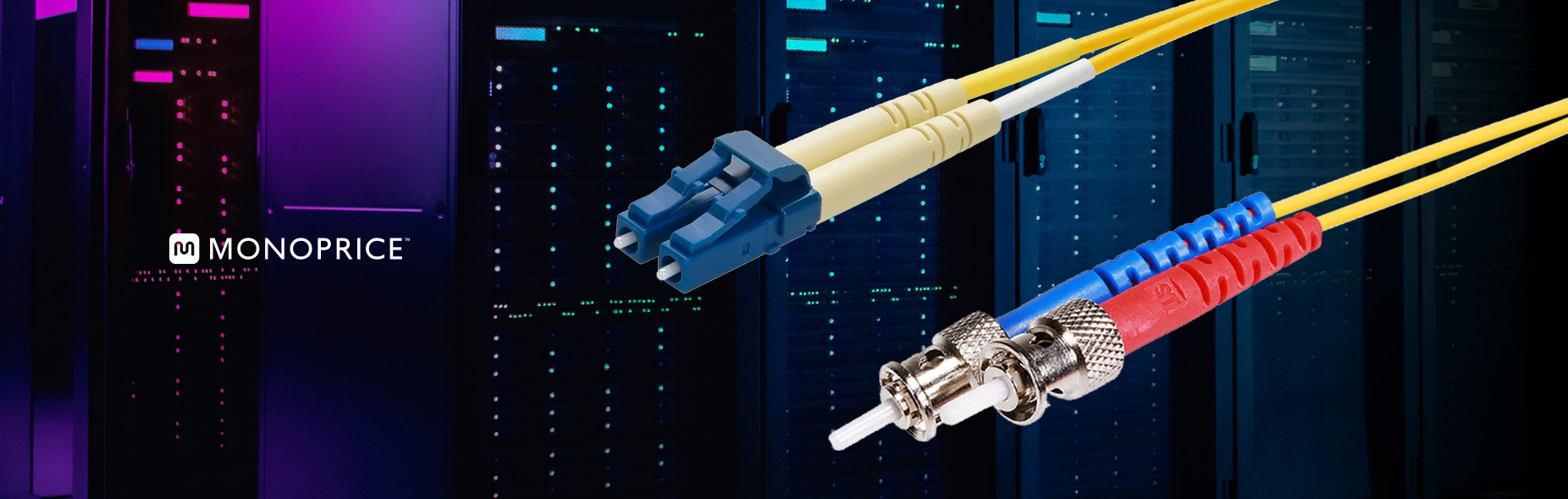 Single-Mode Fiber Optic Cable, LC/ST UPC, Duplex 9/125 Type, UL, OFNR, Corning, Yellow