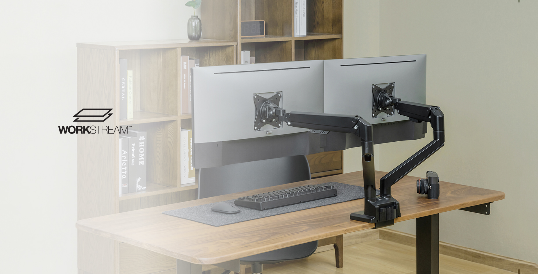 Workstream by Monoprice Low Profile Dual Monitor Gas Spring Desk