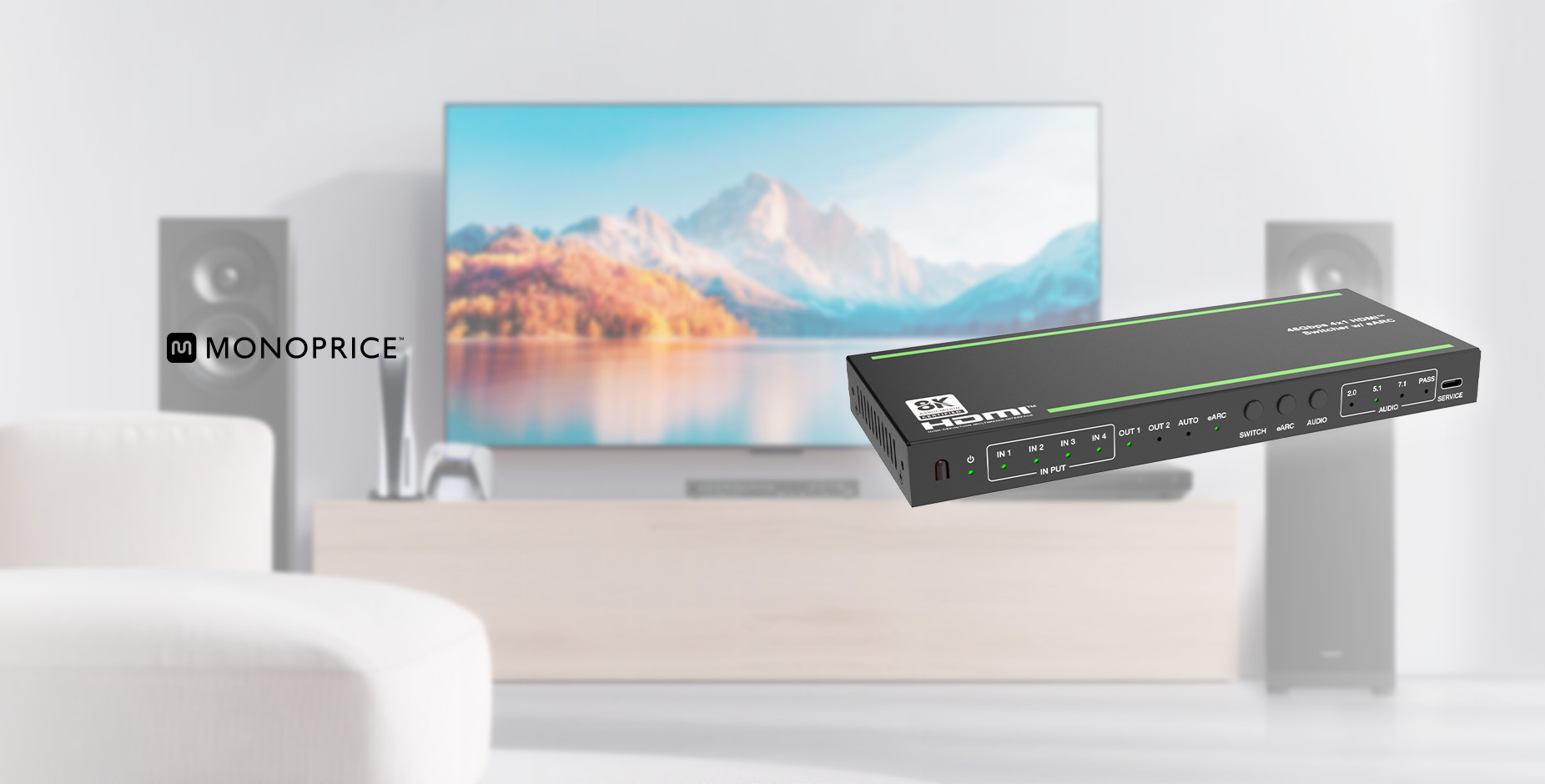 8K60 4x1 Video Switcher with HDMI plus Audio Extraction, CE