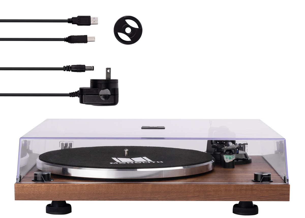 Monolith by Monoprice Belt Drive Turntable with Audio-Technica AT-VM95E  Cartridge Carbon Fiber Tonearm USB Bluetooth - Walnut