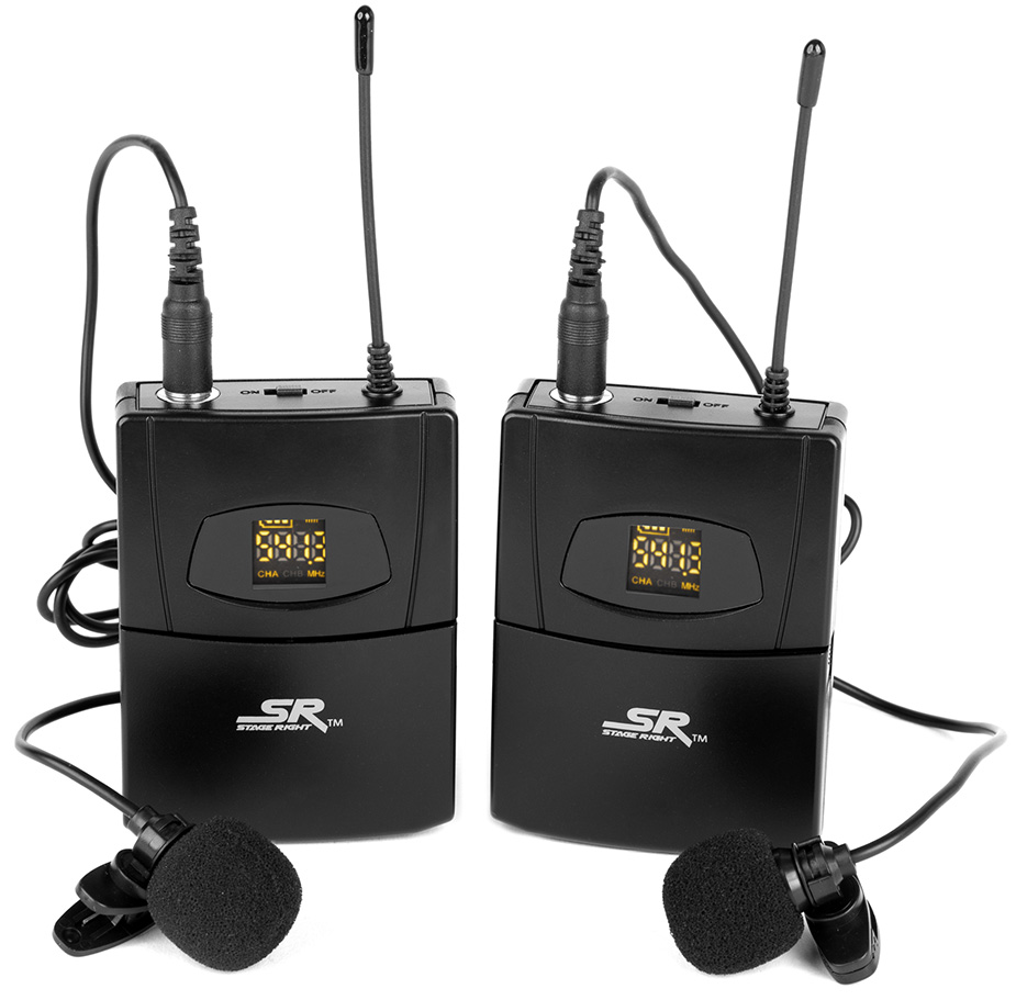 Stage Right by Monoprice 200-Channel UHF Dual Lavalier Wireless Microphones  System 