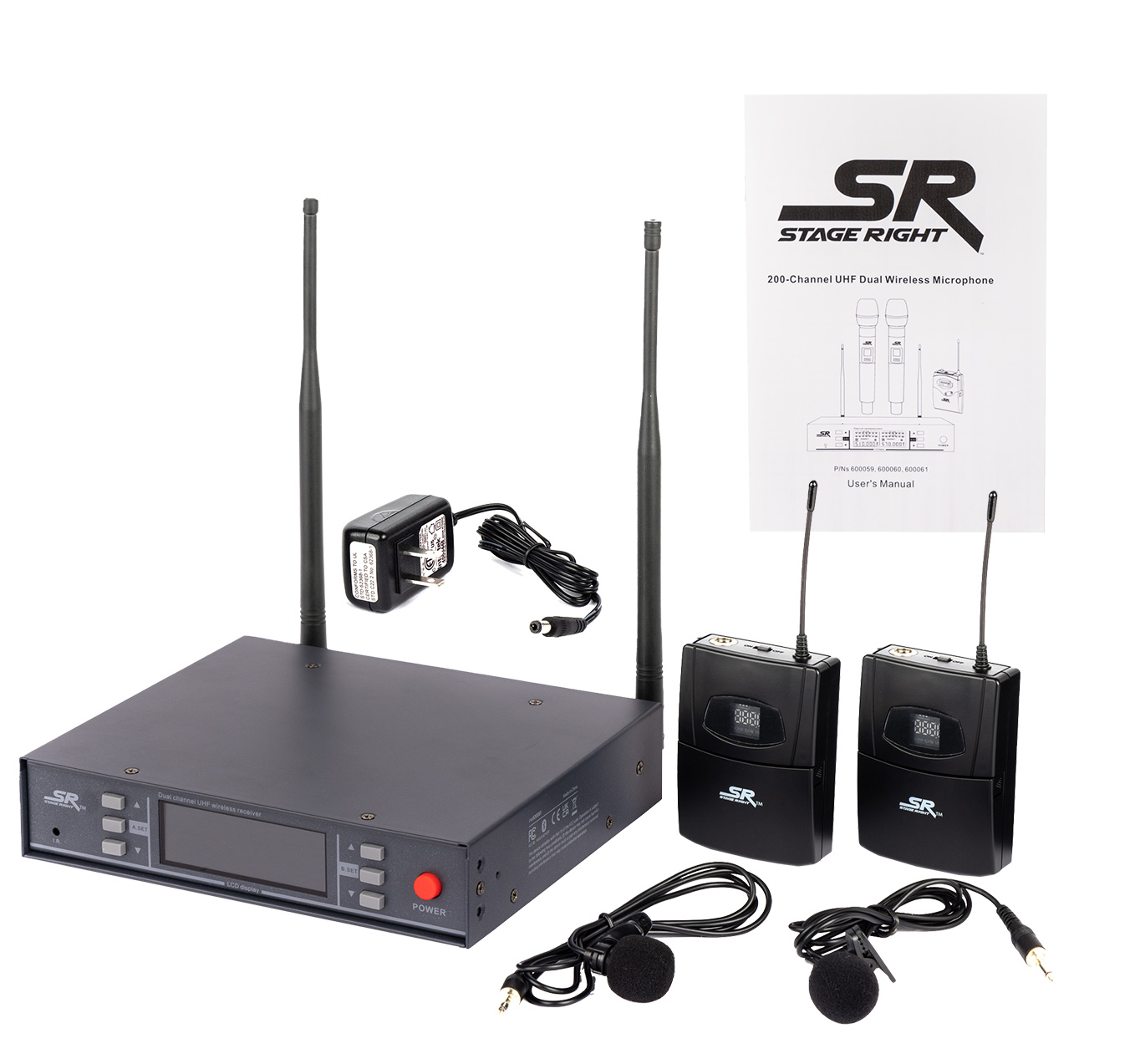 Stage Right by Monoprice 200-Channel UHF Dual Lavalier Wireless Microphones  System 