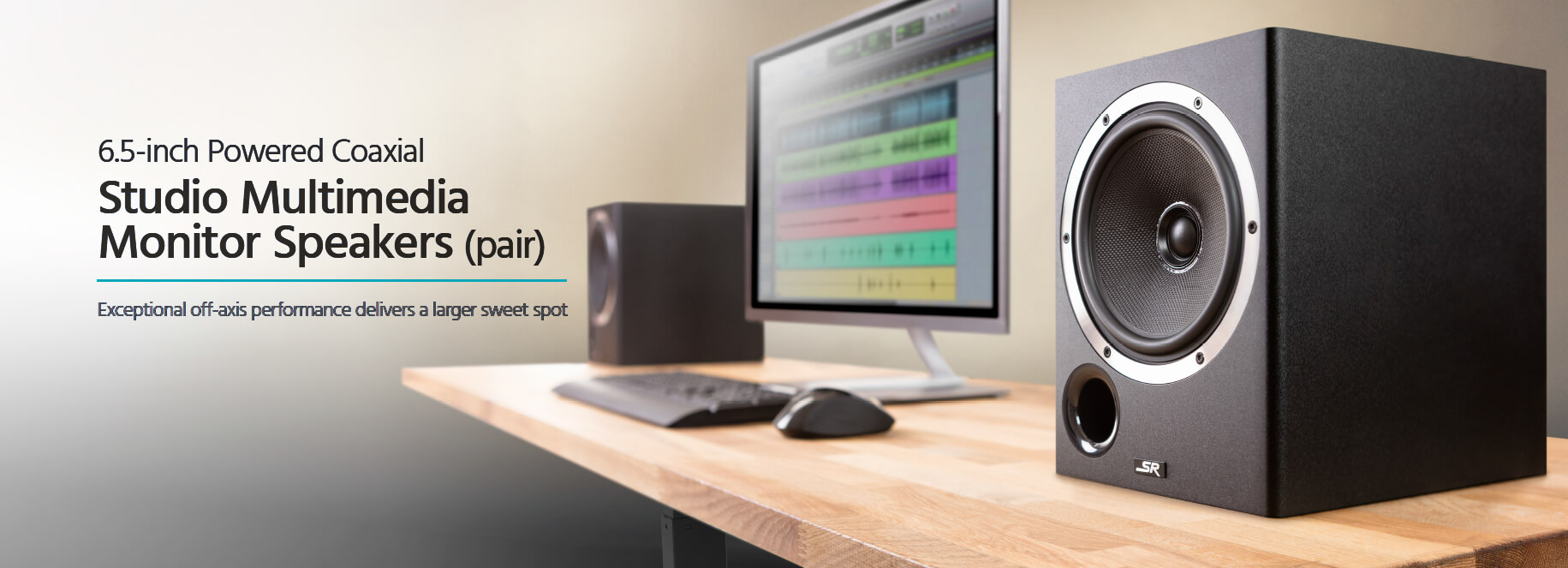 Monoprice 6.5inch Powered Coaxial Studio Multimedia Monitor Speakers