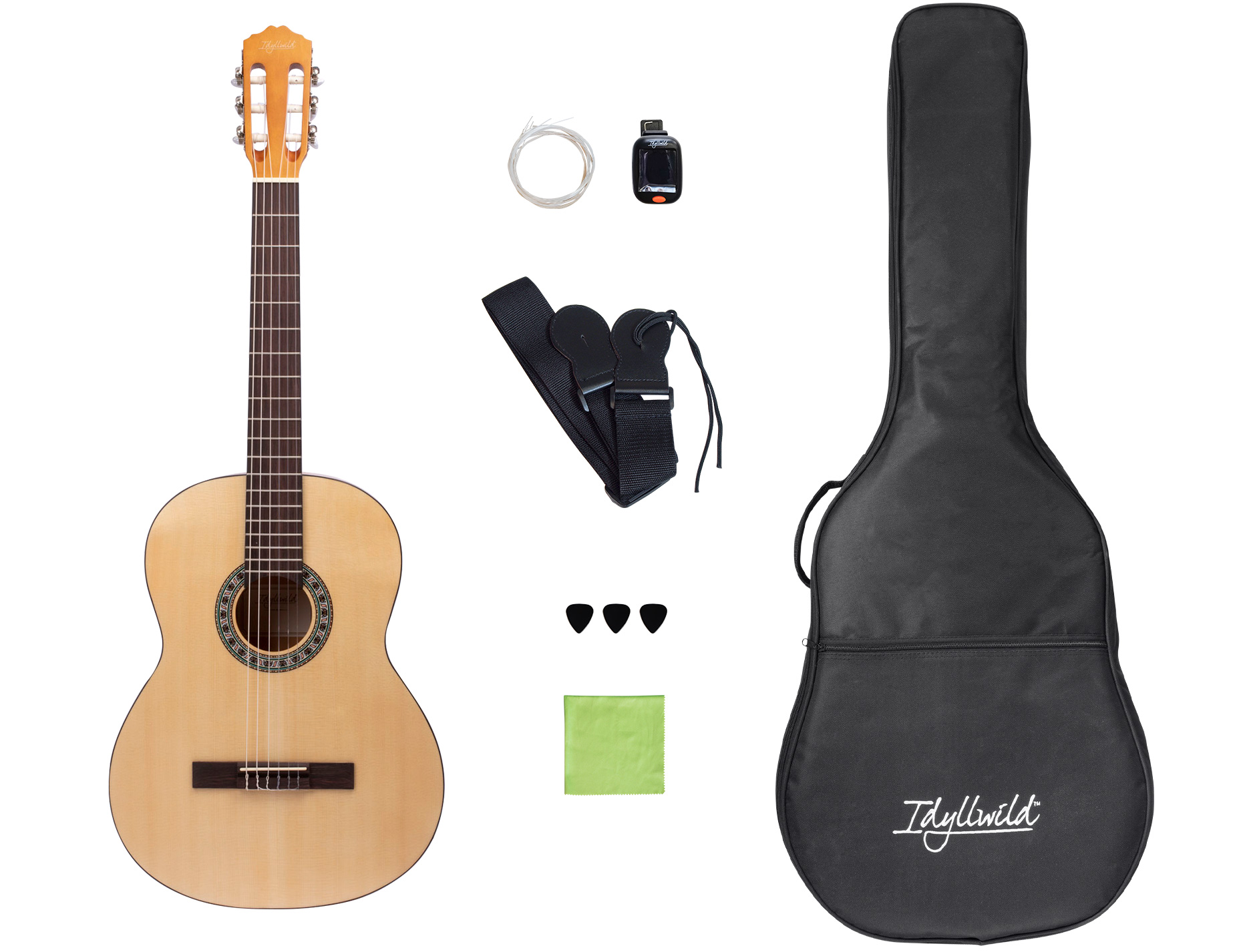 Monoprice Idyllwild by Full-Size 4/4 Spruce Top Classical Nylon String Guitar with Accessories and Gig Bag