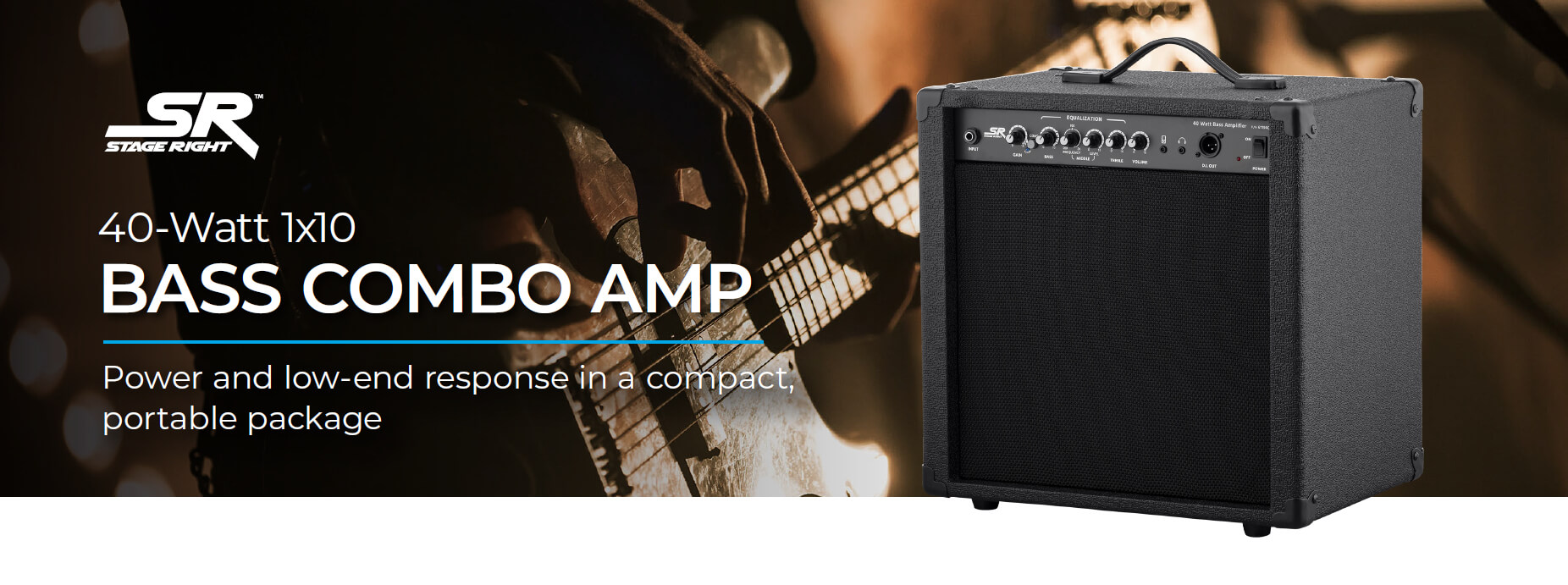 Stage Right by Monoprice 40W 10in Bass Combo Amp with Built-in Compressor  and XLR DI Output