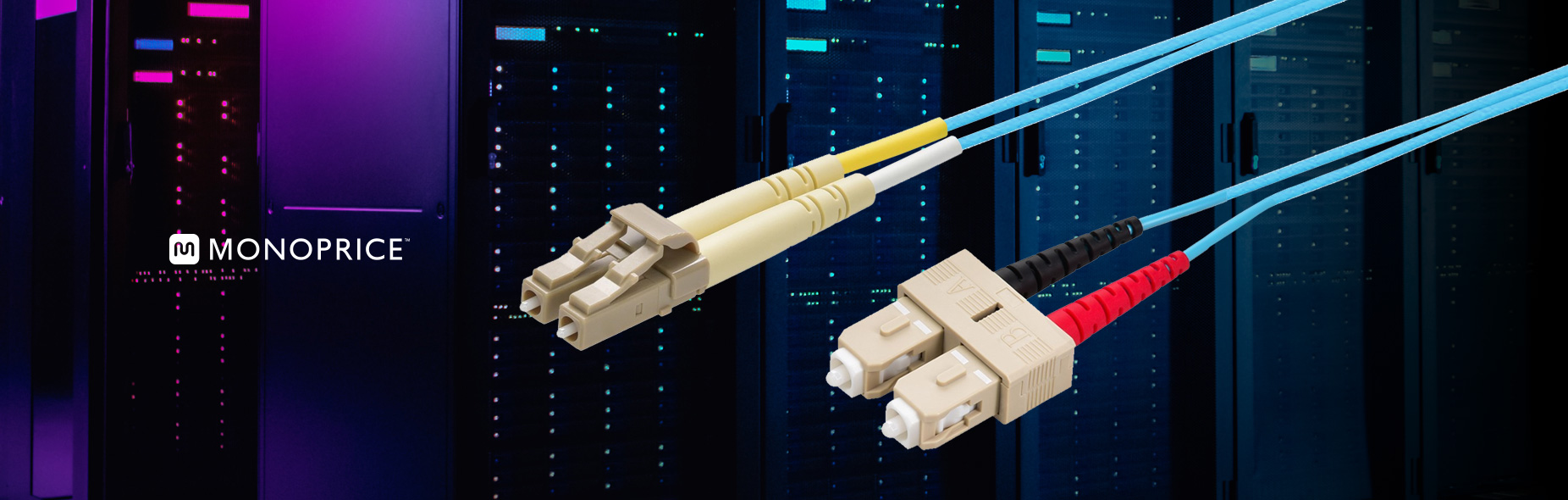 OM3 Fiber Optic Cable, LC/SC UPC, 10Gb, Duplex Multi-Mode 50/125 Type, UL, OFNR, Corning, Aqua
