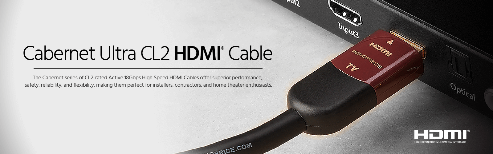 Monoprice 4K High Speed HDMI Cable 100ft - CL2 In Wall Rated